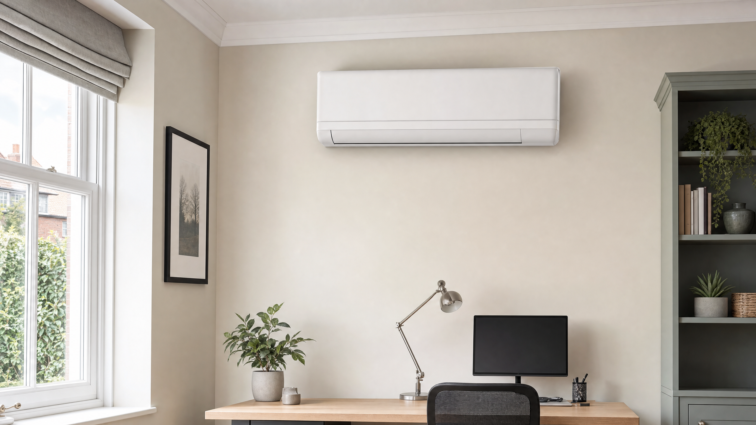 Air conditioning unit in a British home office