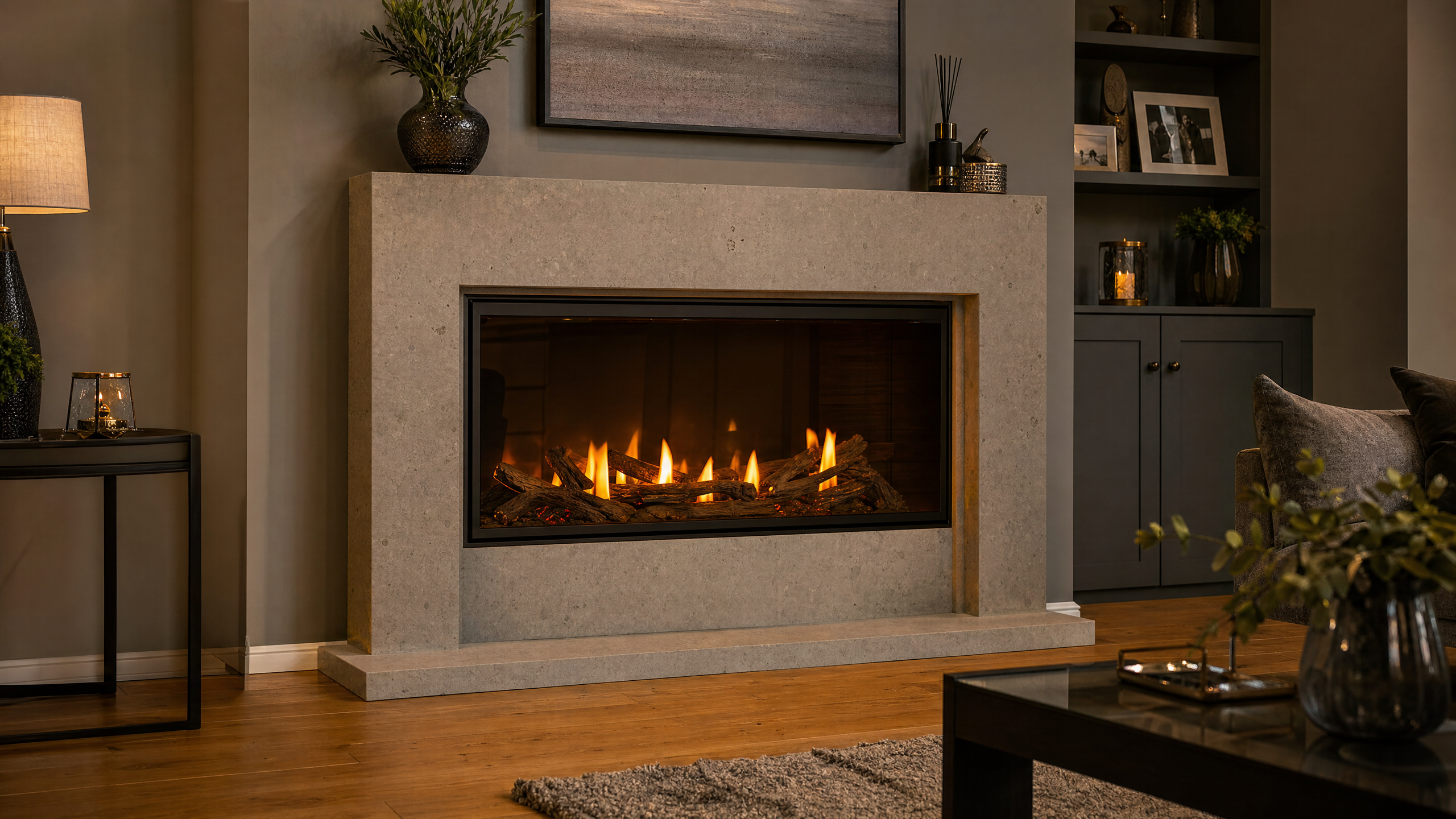 Modern gas fire in a British living room