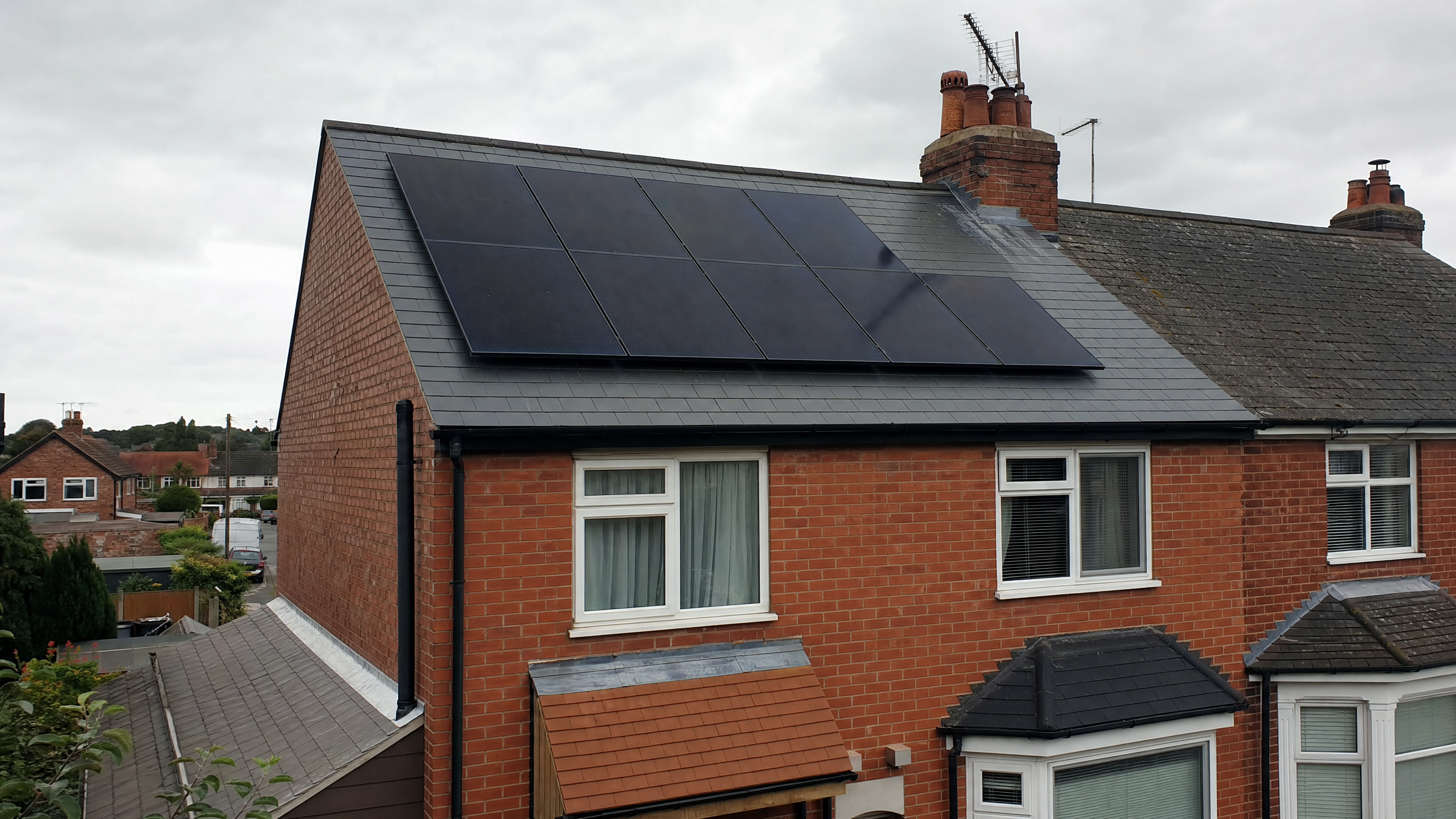 Solar panels on a British house roof